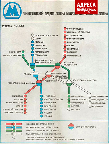 Схема метрополитена. 1985 год